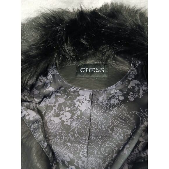 GUESS Moto Jacket Faux Leather Mink Fur Corset Laced XS Black Designer Assymetri - Picture 15 of 16